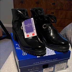 Bos. & Co. Glossy Black Ankle Booties NWT